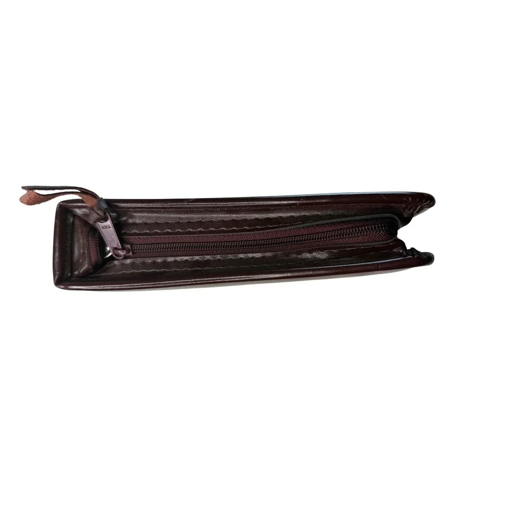 Vtg Deep Burgundy Leather Small‎ 3-Ring Binder Organizer Portfolio Inserts YKK